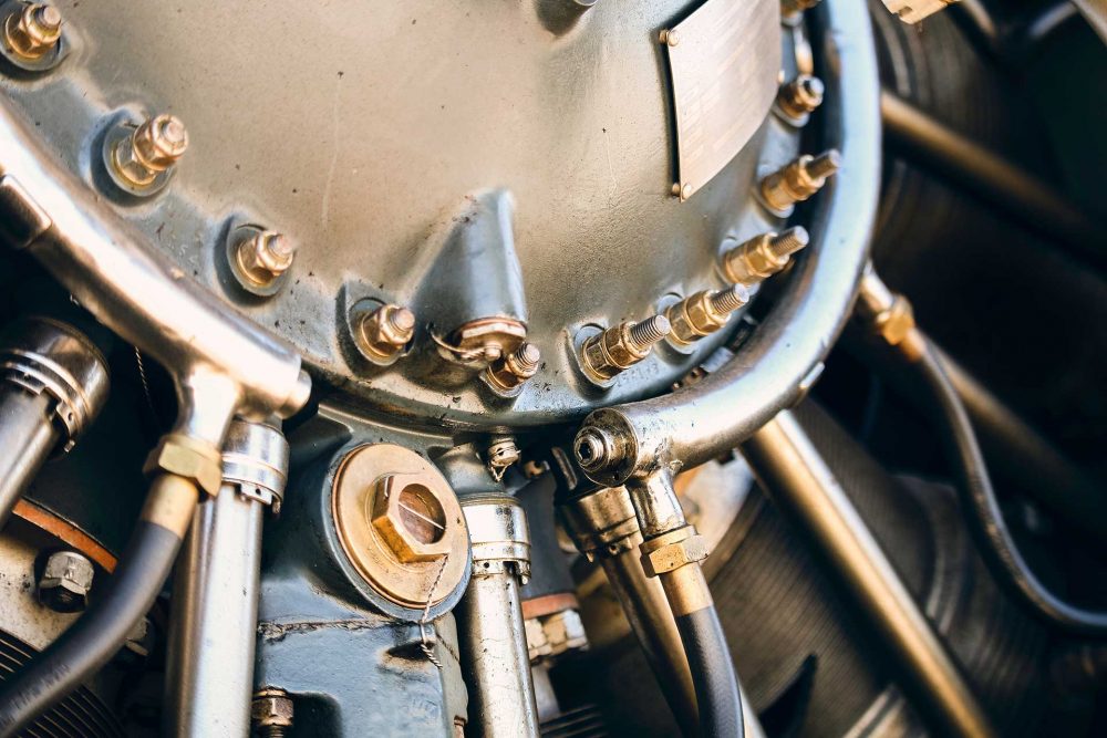 This is a close up image of an aircraft engine